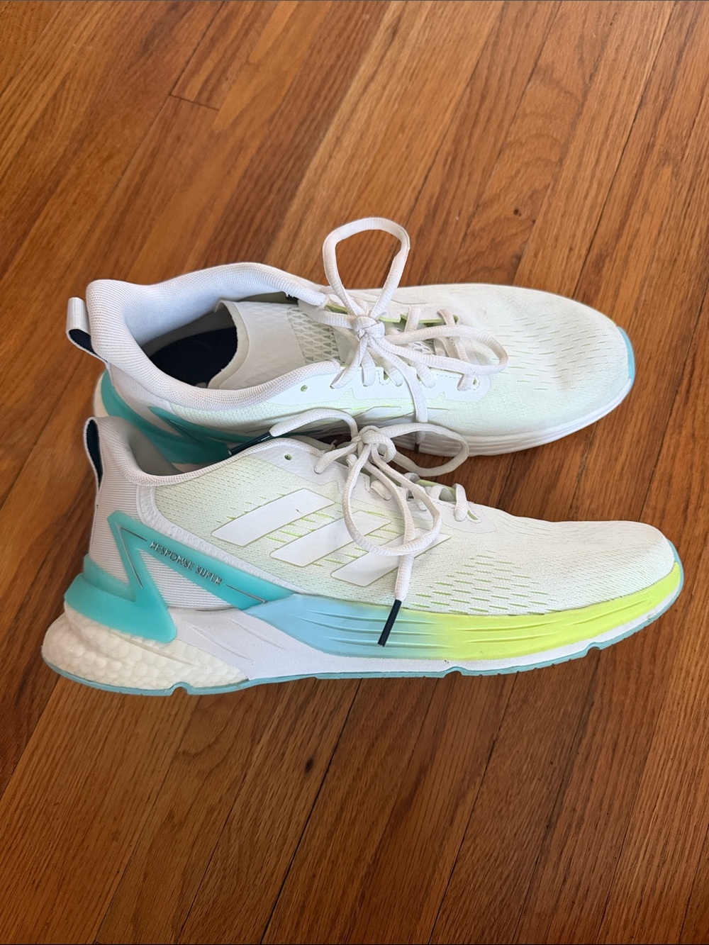 adidas White Running Sneakers with Aqua and Lime Accents